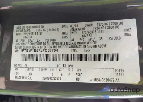 2018 Ford F-150 Xlt z USA, uszkodzony, nr VIN 1FTEW1E57JFC68704